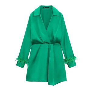 Zara feather satin dress